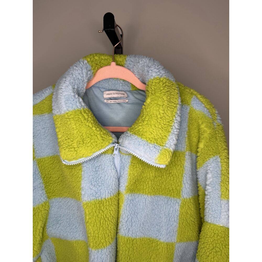 Urban Outfitters Cloud Plush Teddy Jacket Checked Zip Up Large - Picture 6 of 12